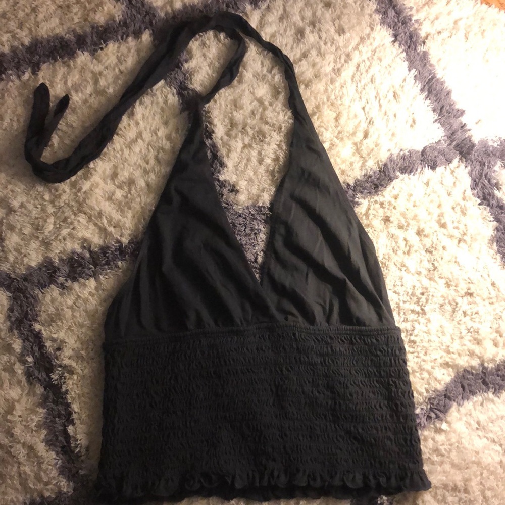 Halter cropped dark grey tank top